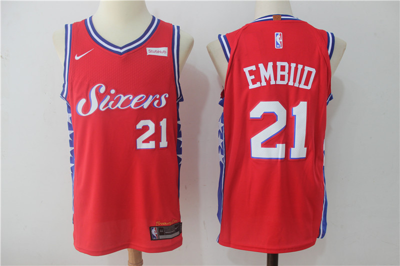 Men Philadelphia 76ers #21 Embiid Red NBA Jerseys